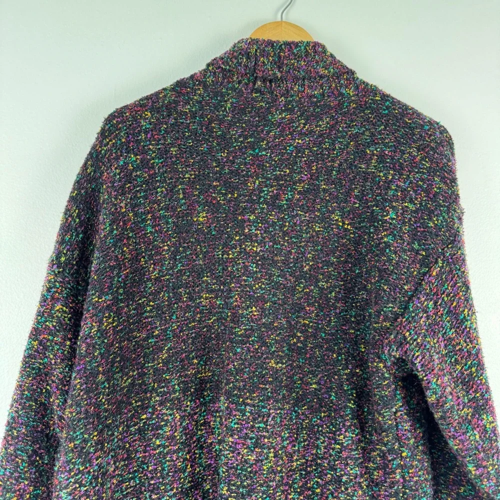 Westbound Vintage 80s Rainbow‎ Confetti Knit Open Cardigan Sweater Coat Black M